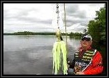 Dan shows his jig of choice for targeting Pike on this trip. Experience on this lake taught us that skirts and flashing metal are magnets for Pike and we felt sure this lure would be a winner!!