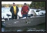 Dan and Pete on their 2009 LUND Rebel XL 16.25 boat. We push this with a 50HP Evinrude ETec. This is a very stable boat in rough water which came in handy on this trip.