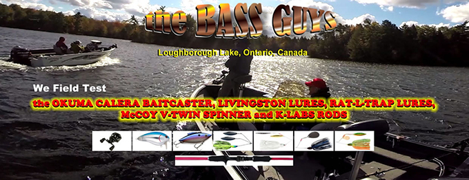 theBASSguys work the Okuma Calera Baitcasster Reel, Livingston Lures, Rat-L-trap Lures, McCoy V-Twin Spinner and K-Labs Rods