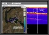 On the left of this image you can see our track around the reservoir and on the right we highlight fish that were located.